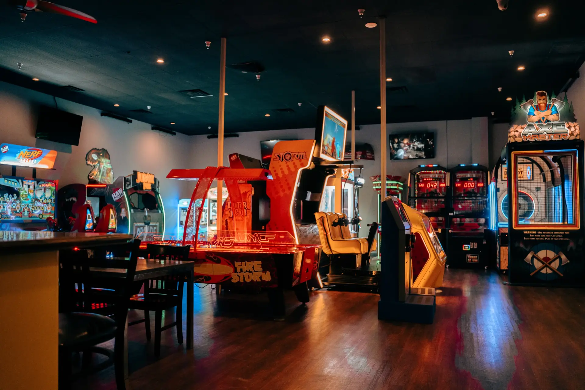 Arcade including Axe Master, Air Hockey, Nerf game, Pop-A-Shot